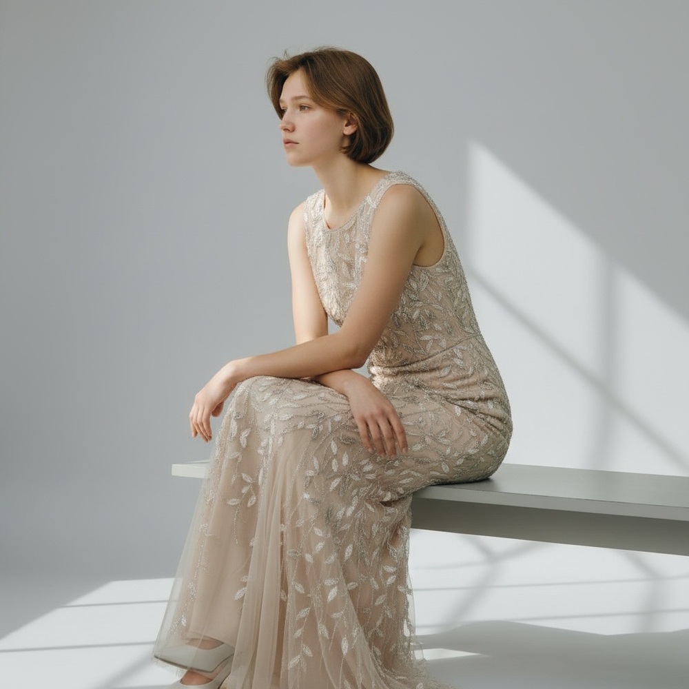 Custom Handmade Ivory Sleeveless Long Mermaid Gown Size 14